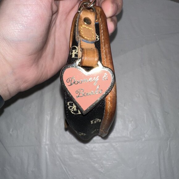 Dooney & Bourke Black & Tan Monogram Small Wristlet Purse Leather Strap - Picture 3 of 6